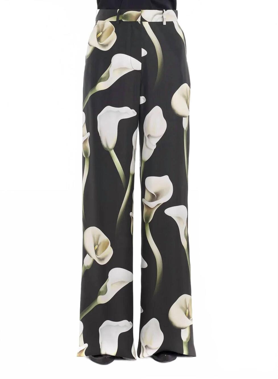 NEW LANVIN silk print wide leg pant in loden